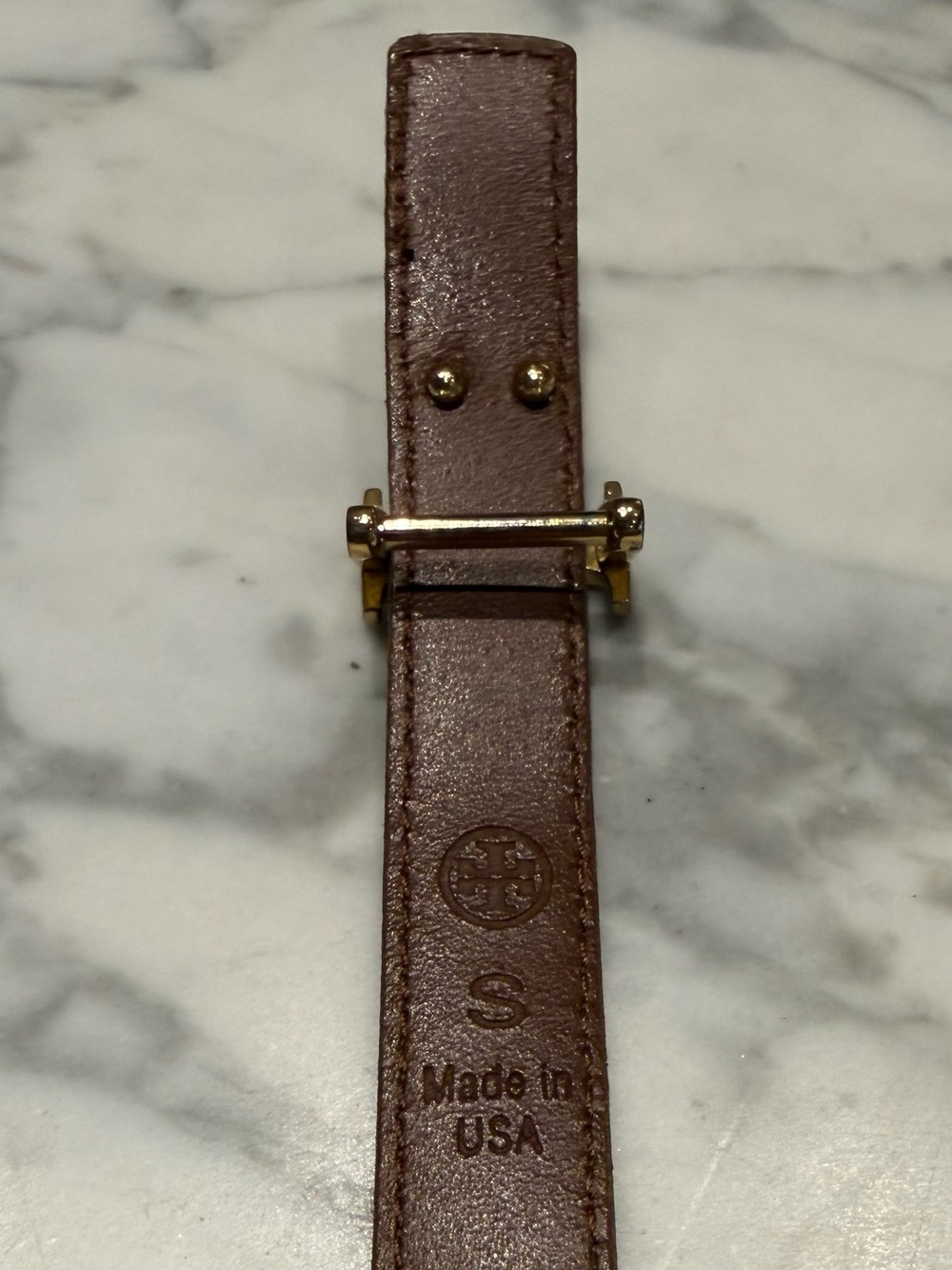 Tory Burch Brown Leather Double-Wrap Belt with Gold Logo - Picture 5 of 6